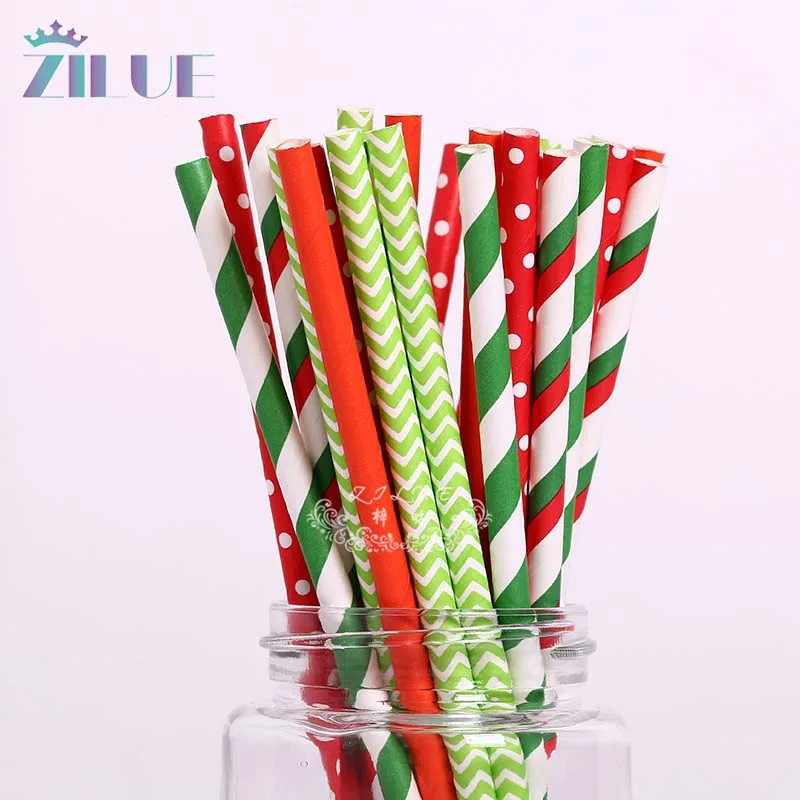 Zilue 25 шт бумажная солома смешанных цветов Зеленый Красный Полосатый шеврон