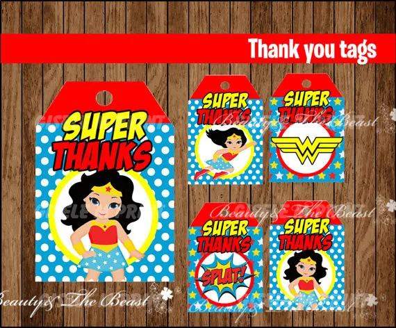 Wonder women Thank you бирки, этикетки, подарочные сувениры, вечерние украшения на день рождения детей, вечерние принадлежности конфеты ярлык для багажа Baby Shower