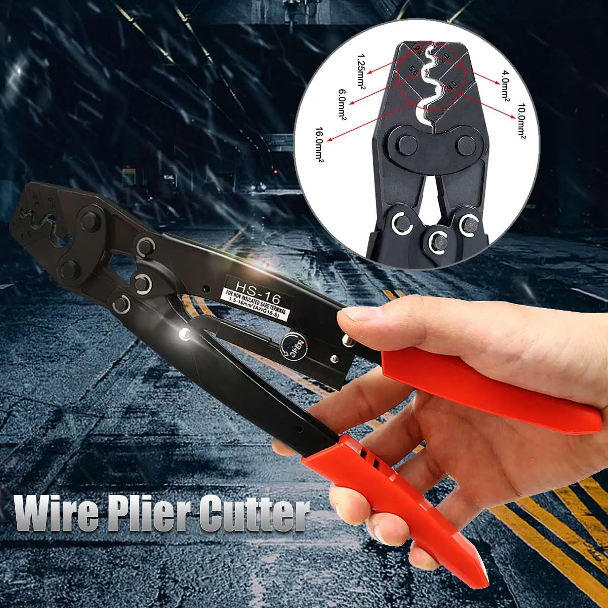 

HS-16 Crimping Pliers Cable Lug Crimper Tool Bare Terminal Wire Plier Cutter 1.25-16 square millimeter