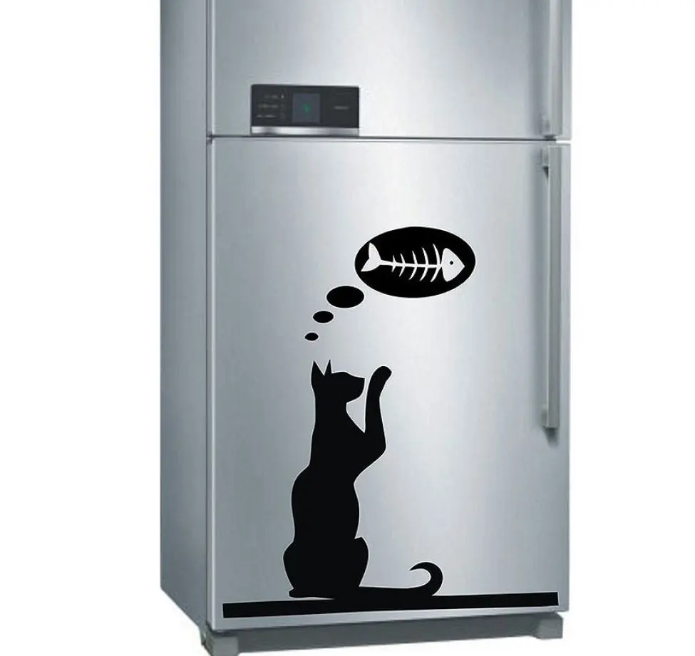 

Hungry Cat Want To Eat Fish Pattern For Fridge Computer Poster Wallpaper Removable Adhesives Murals Decals Vinyl Stickers S-385