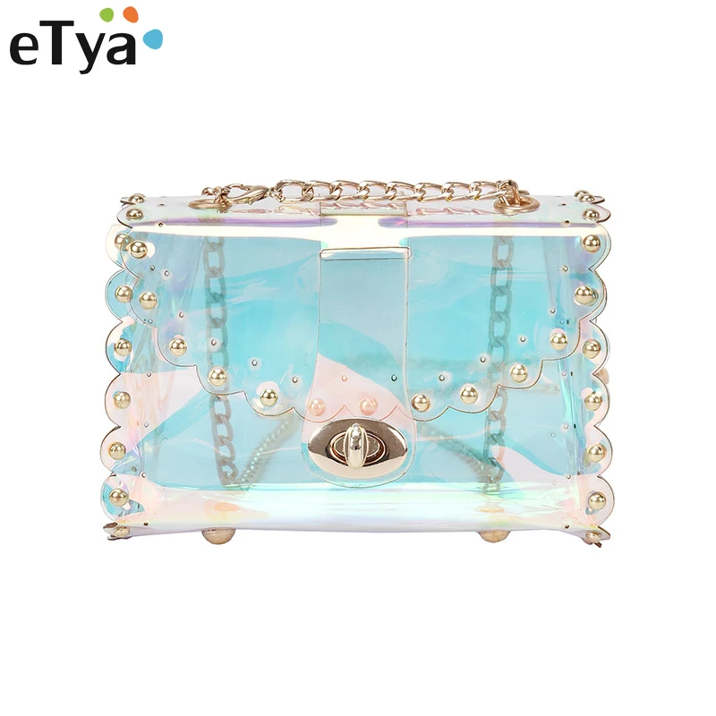 

eTya New Fashion Women Shoulder Bag Chain Bag Hasp Handbags Clutch Women Bag Ladies Messenger Bags with Sequined Transparent PVC