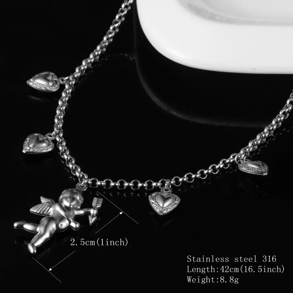 Милый Купидон Ангел кулон ожерелье из нержавеющей стали, лучший чокер Детские образные украшения Милая для женщин Человек дружбы девушка подарки