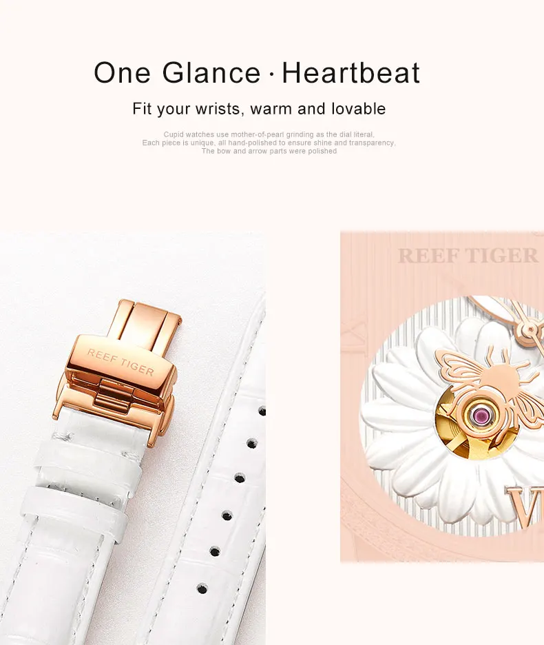 Reef Tiger/RT брендовые Роскошные модные часы женские Автоматические часы розовое золото из натуральной кожи ремешок часы Reloje Mujer RGA1585
