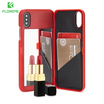 

FLOVEME Mirror Flip Phone Case For Iphone XS XR X 10 Cute Girl Card Slot Dual Layer Wallet Cover Case For Iphone 7 8 6 Plus Case