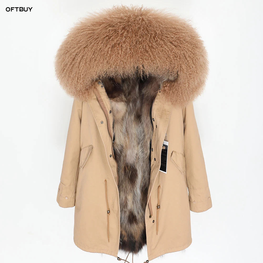 Женская парка OFTBUY длинная камуфляжная куртка с лисьим мехом и воротником из