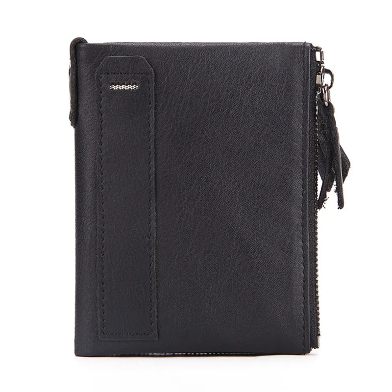 Men's wallet leather short coin coin purse oil wax leather double zipper purse first layer leather wallet fashion brand 341