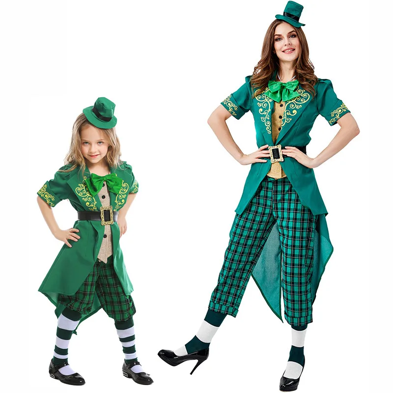 Детские костюмы для взрослых на День Святого Патрика, ирландские костюмы для косплея, полный комплект для девочек, Женский костюм зеленого цвета для вечеринки на Хэллоуин