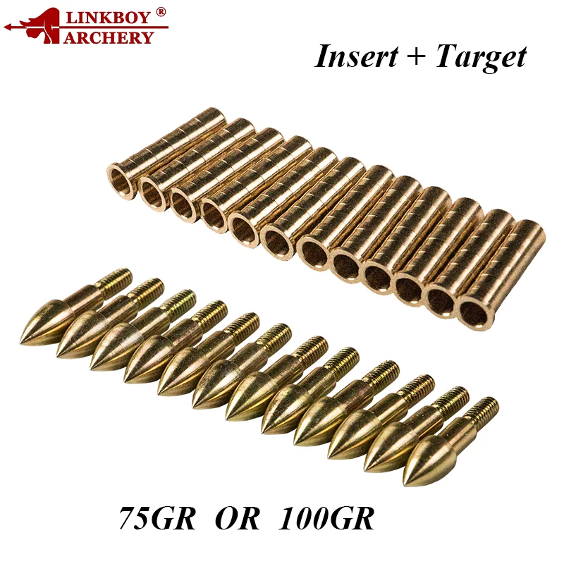 

Linkboy Archery 6/12Pcs ID6.2mm Copper Arrow Insert Shaft 12Pcs Gold Archery Target Point 75/100gr Arrowhead Accessories hunting