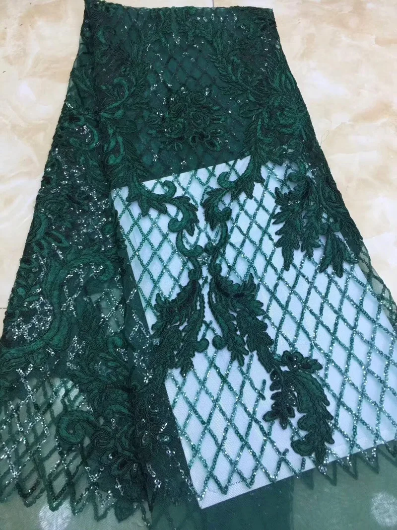 

(5yards/pc) emerald green African tulle lace fabric exquisite embroidered Frech net lace fabric with sequins for dress FLZ960