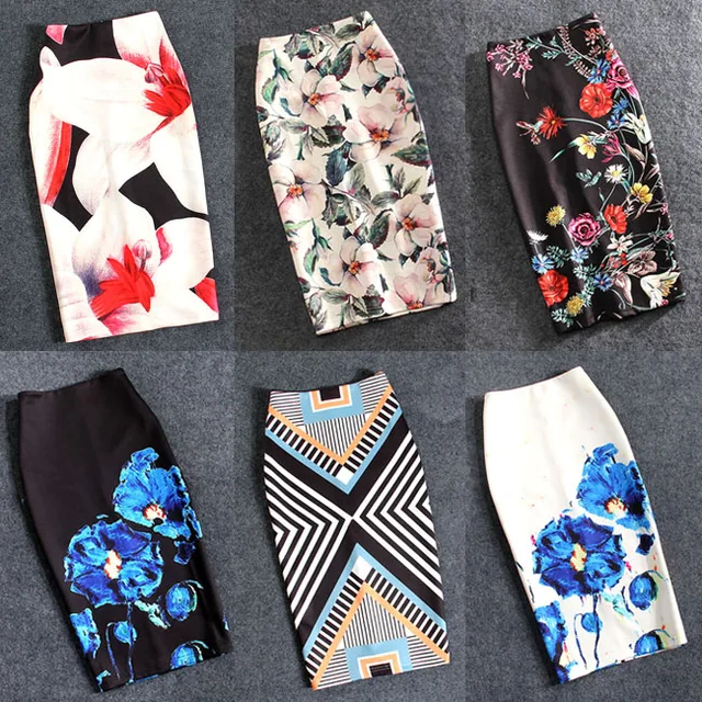 US $7.28 Women Skirts 20 Colors Print Flowers Pencil Skirt Summer Casual Skirts Fashion Plus Size Faldas Muj