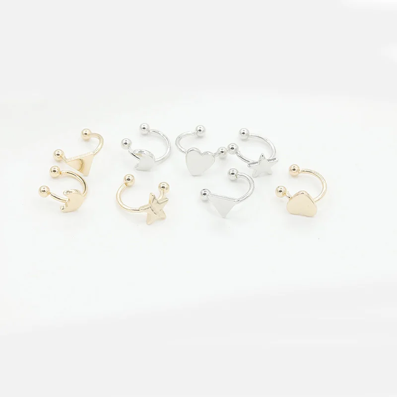 1PC Fashion Small Gold Silver Copper Moon Clover Star Heart Triangle No Pierced Earclips Earrings for Women Brincos Bijoux R016
