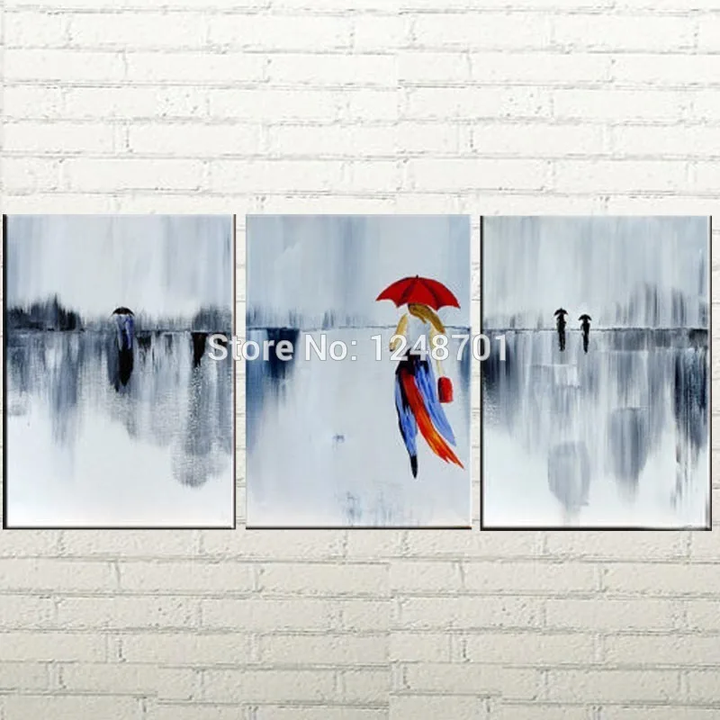 

Modern wall Abstract Painting on 3 Panels Triptych Canvas urban rain