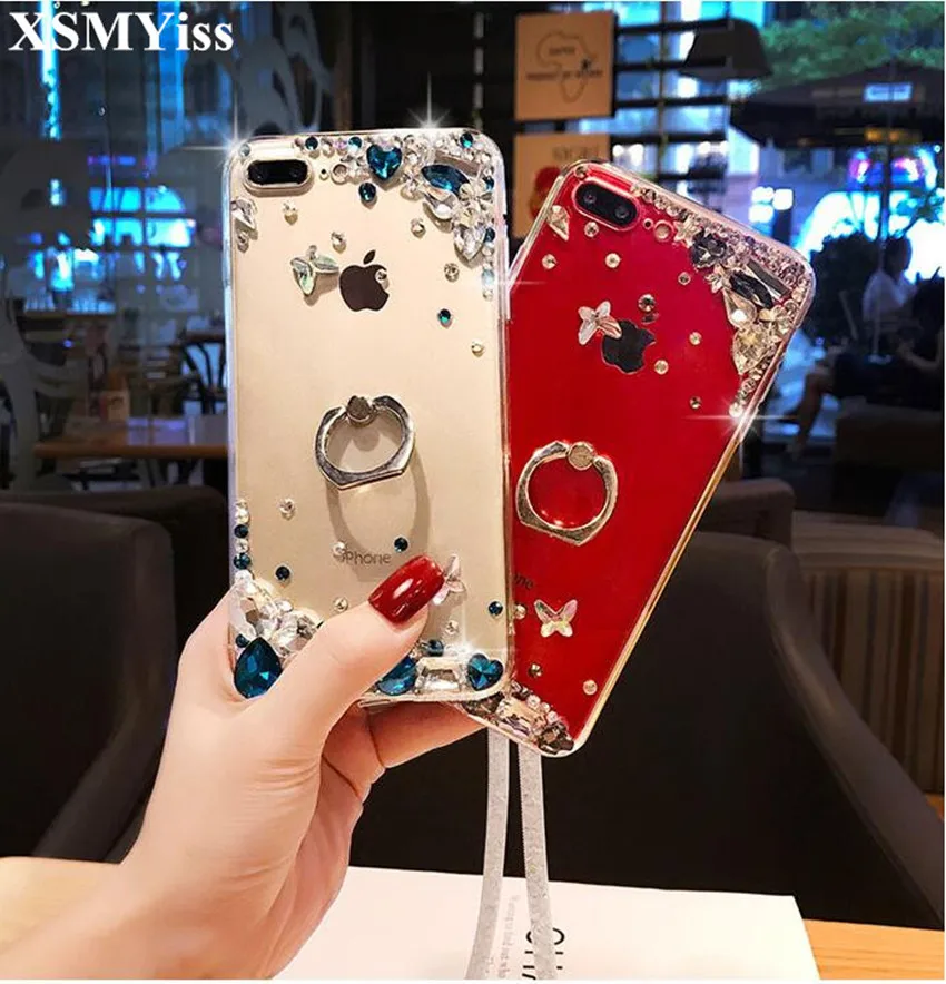 

XSMYiss For Samsung A8 A6 PLUS A50 A70 j5 j7 2017 j6 j8 2018 Case Luxury Bling Rhinestone Diamond Crystal Ring Soft Case