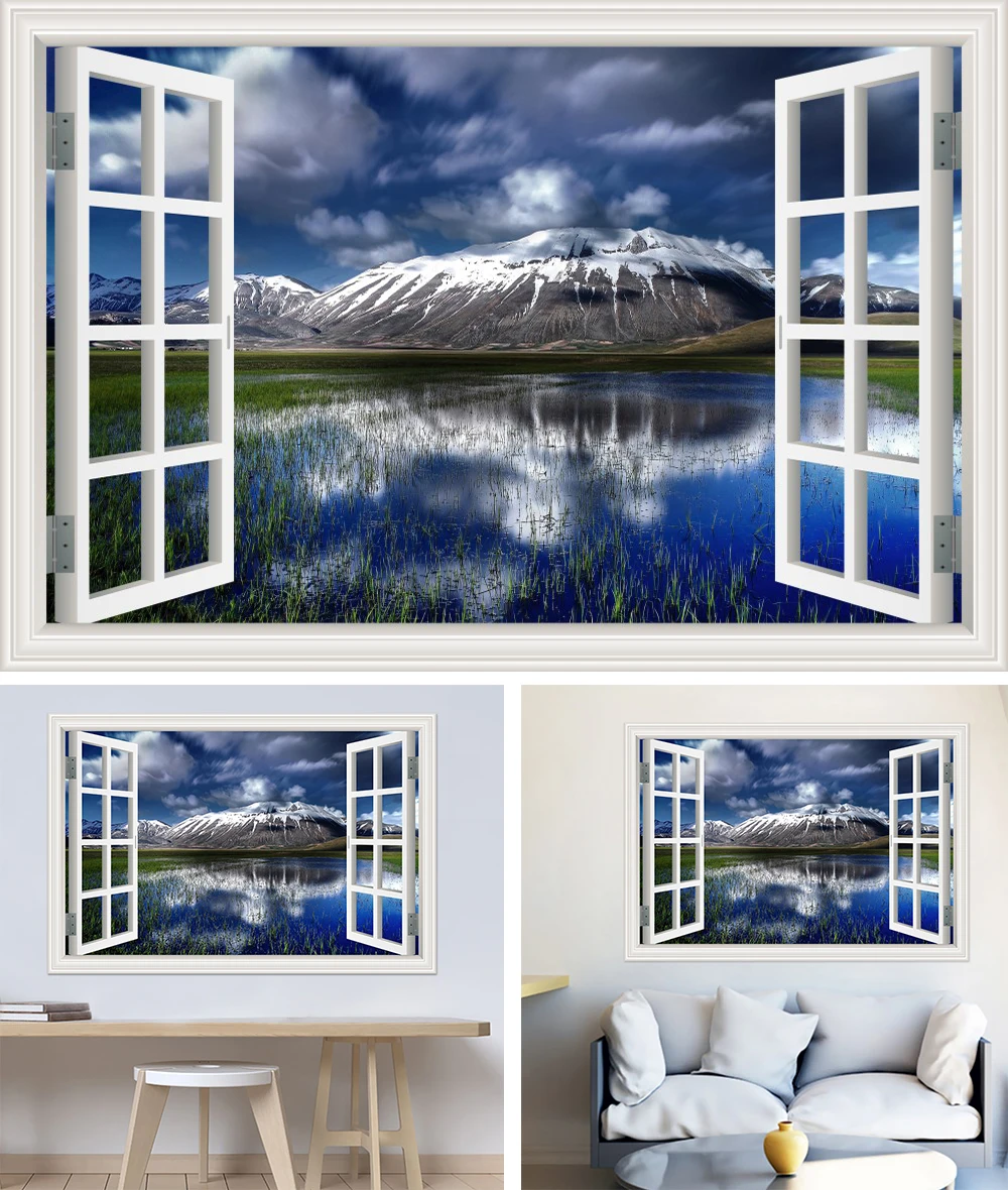 3D вид на окно озеро настенный стикер с пейзажем ПВХ водонепроницаемые настенные художественные обои для гостиной большие настенные наклейки s плакат