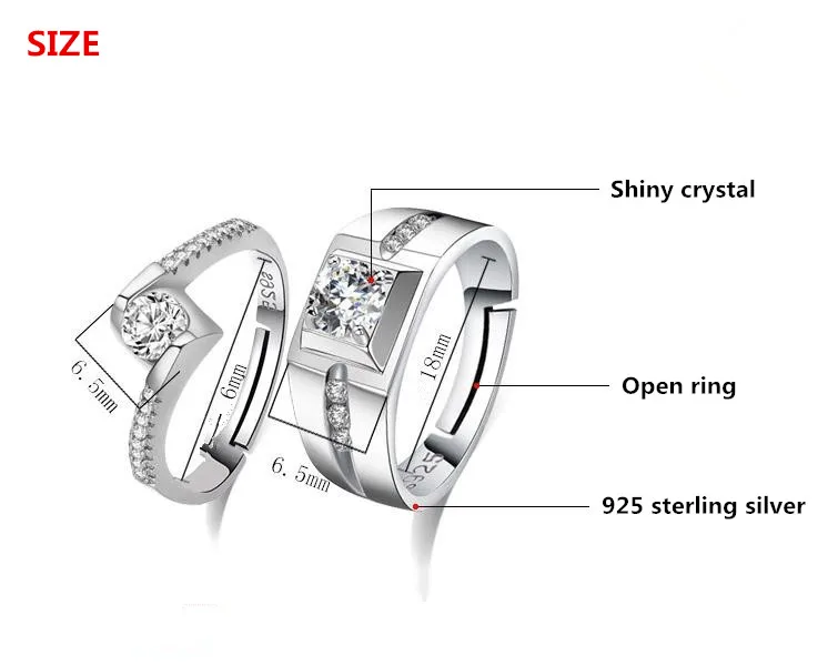 Стерлингового серебра 925 Модный Блестящий Кристалл влюбленные кольца для пар ювелирные изделия ladies'finger обручальное кольцо подарок не выцветает Анти-аллергия