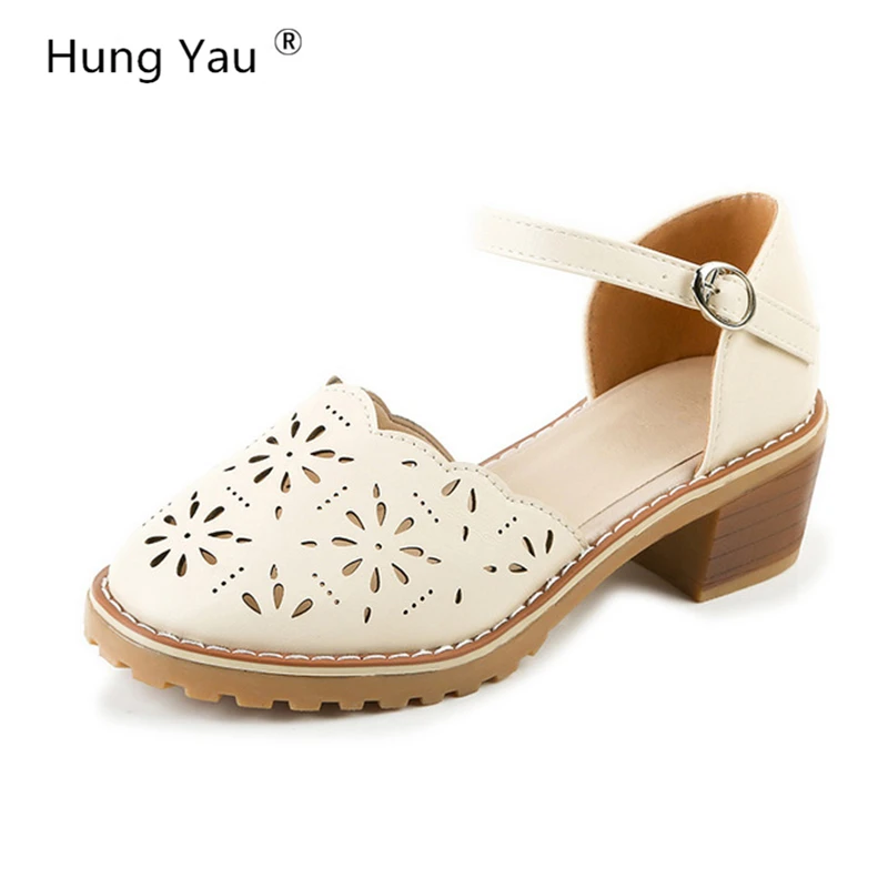 melhor Pendurado Yau Oca Esculpido Plataforma Das Sandálias Das Mulheres Sandálias Brancas Sapatos Estilo Confortável Alta Hoof Saltos Grossos Verão Plus Size 9