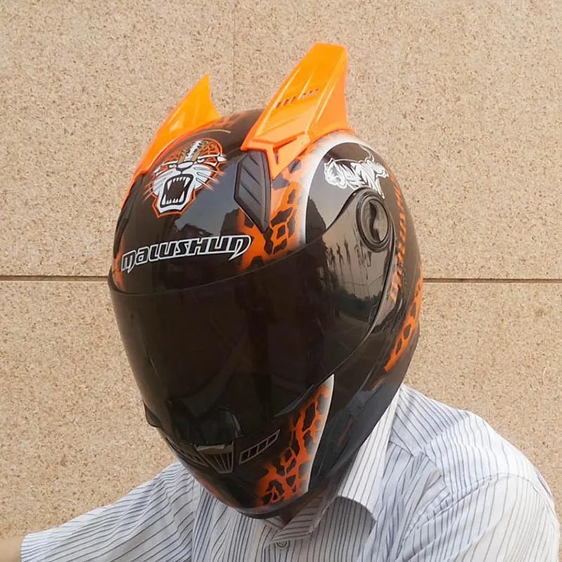 

Free shipping Motorcycle helmet ABS Material Orange Leopard Print Full Face Vintage Motorcycle Helmet With Corns