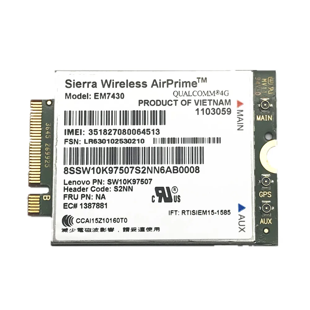 Sierra EM7430 GOBI6000 FDD/TDD LTE 4G WCDMA карта для ThinkPad X1 Carbon Tablet Gen 2 Yoga X270 S1 (3-е поколение) |