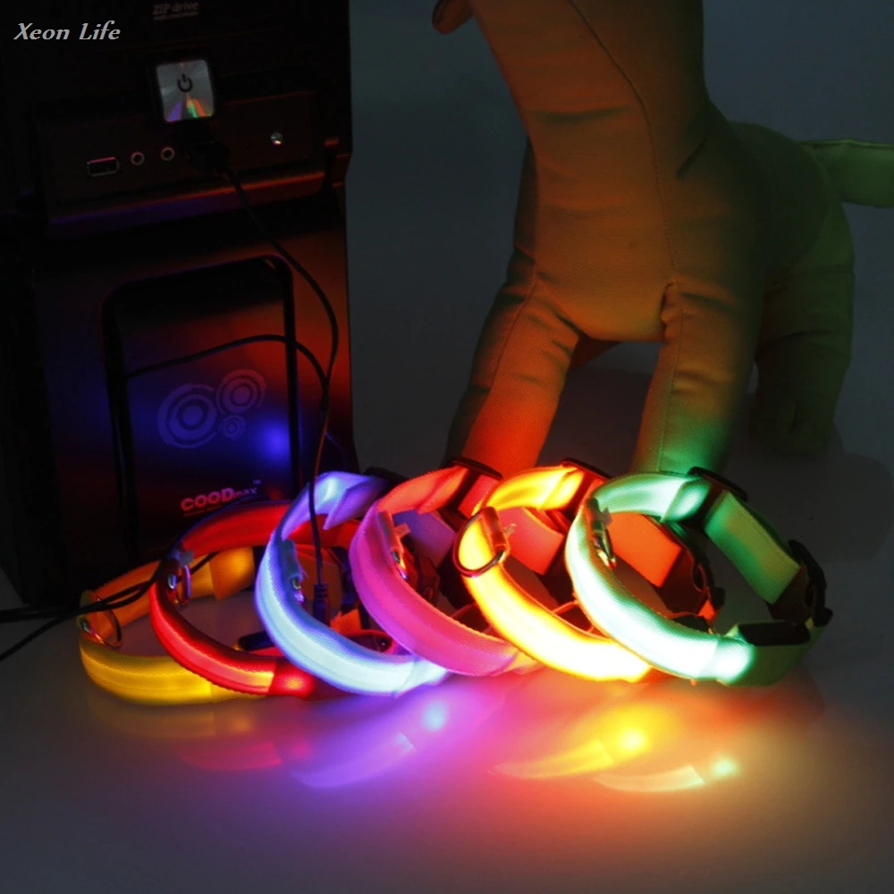 

2017 Hot Sale Adjustable Safety Pets Dog LED Flashing Night Light Nylon Collar USB Charging Safe Reliable Puppy Wonderful Collar