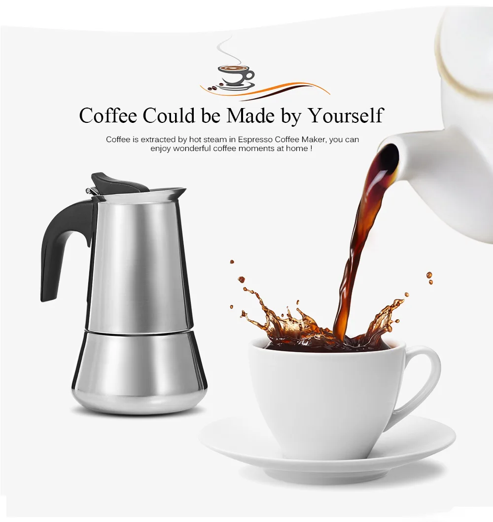 Stainless Steel Moka Coffee Pot Stovetop Espresso Maker