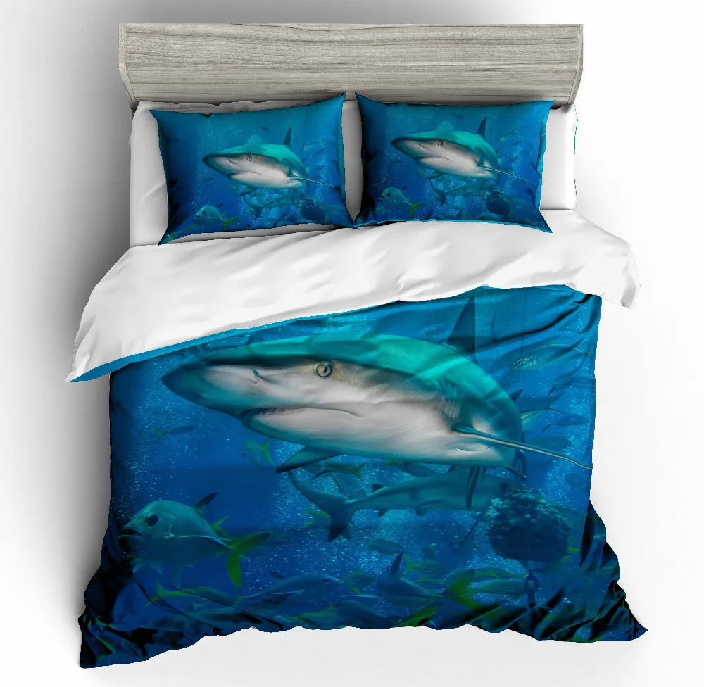 

MUSOLEI 3D Duvet Cover Set Animal shark Moving sharks Bed Sheet Twin queen king