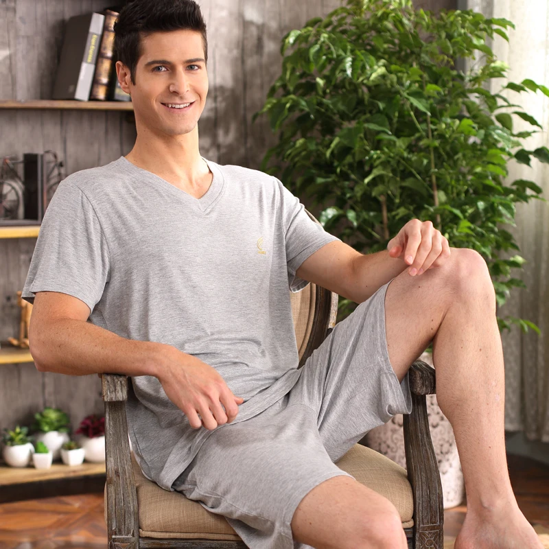 Cotton Short sleeves Pajamas Men Summer Cotton Shorts Sleepwear Male