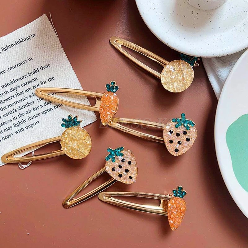 

Women Girls Cute Strawberry Pineapple Fruit Hair Clips Imitation Crystal Glitter Rhinestone Luxury Hairpin Metal Alloy Barrette