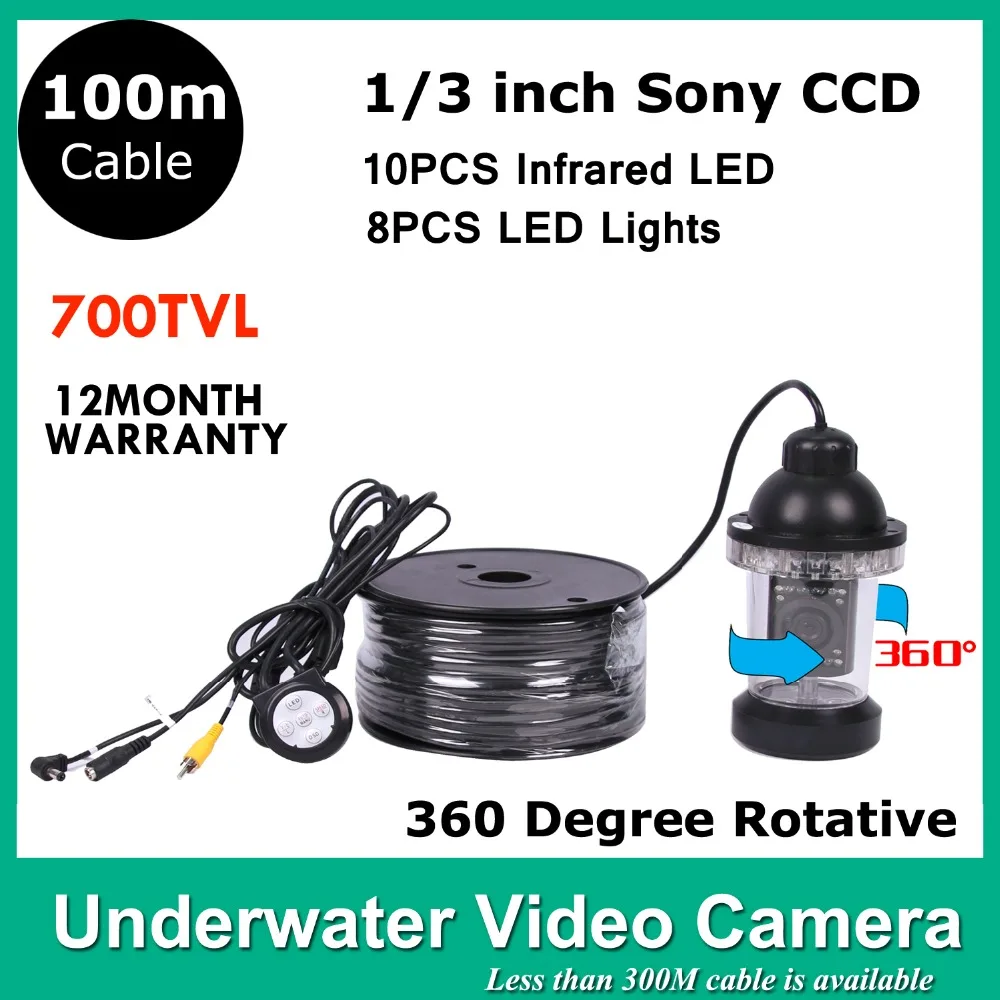 

100M Cable Underwater CCTV Camera 360 degree Detection CCTV Camera 10PCS Infrared LED 700 TVLINES Underwater View Camera