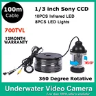 Best Price as low as $225.15 100M Cable Underwater CCTV Camera 360 degree Detection CCTV Camera 10PCS Infrared LED 700 TVLINES Underwater View Camera