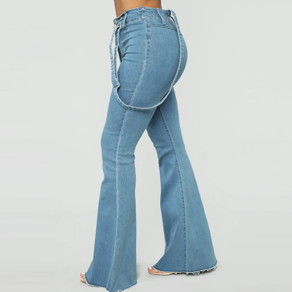 Повседневные Комбинезоны с JAYCOSIN ремнем женские модные длинные голубые джинсы без рукавов с высокой талией винтажные синие Облегающие расклешенные брюки Pantalon