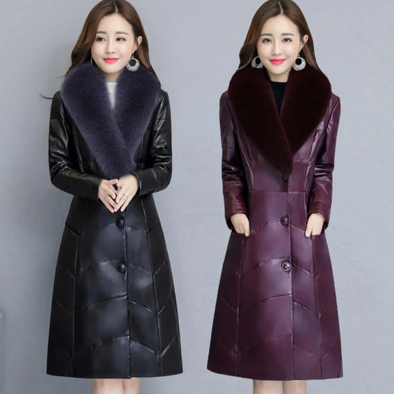 Зимние для женщин кожаные пальто Высокое качество Вес куртка Duvet овец темперамент Лисий меховой воротник Модные женские пуховики