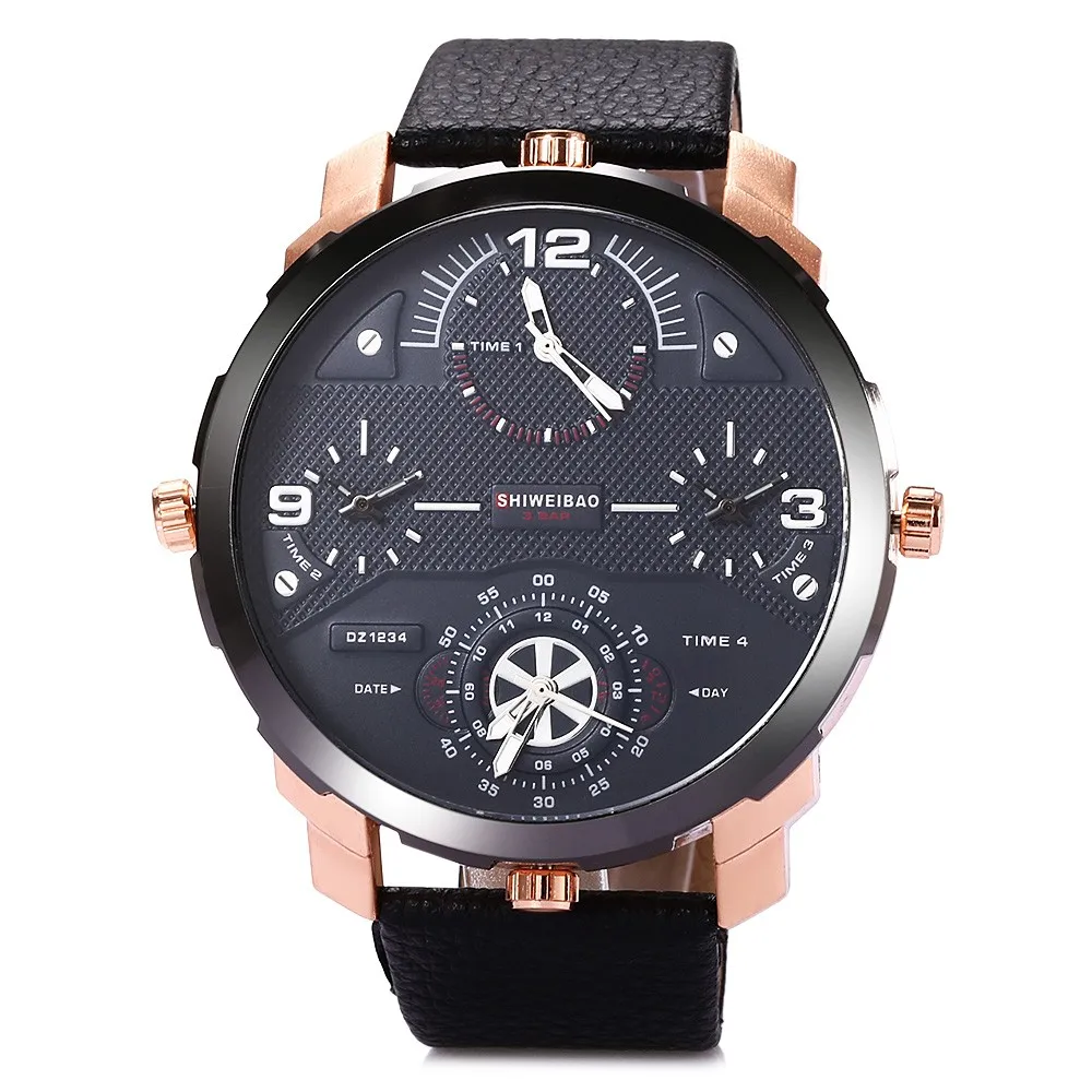 

Brand shiweibao Men Large Dial Multiple time zones Watch Casual Male Clock Imported Quartz Watch Waterproof 30M relogio masculin
