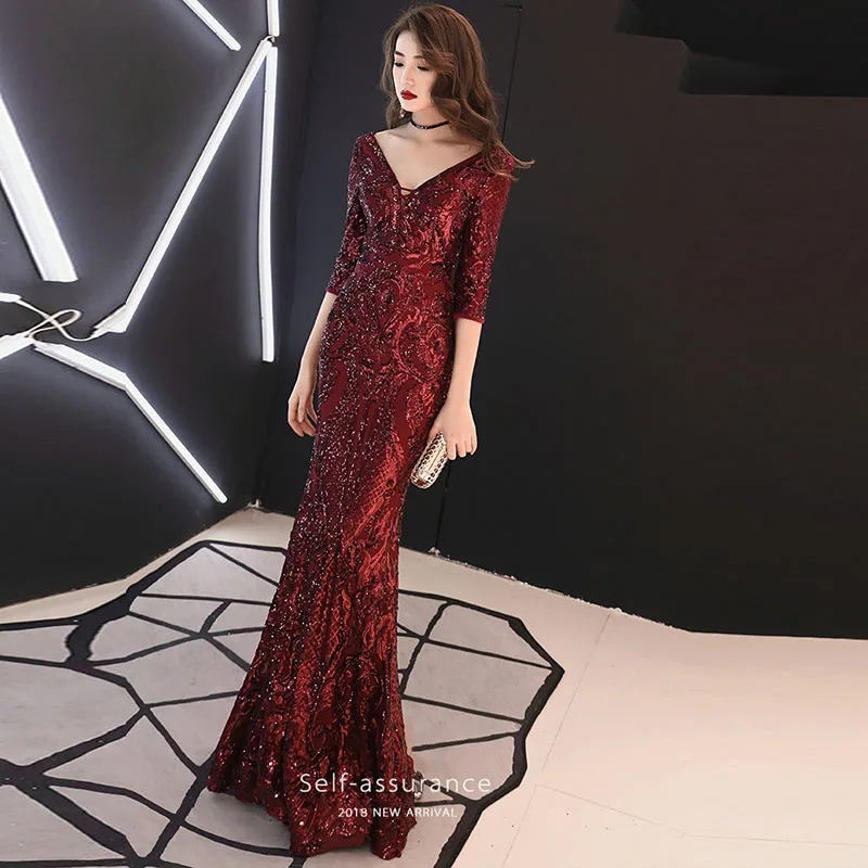 Вино красное сексуальное платье с геометрическими блестками и v-образным вырезом без рукавов в пол, Клубные вечерние платья знаменитостей