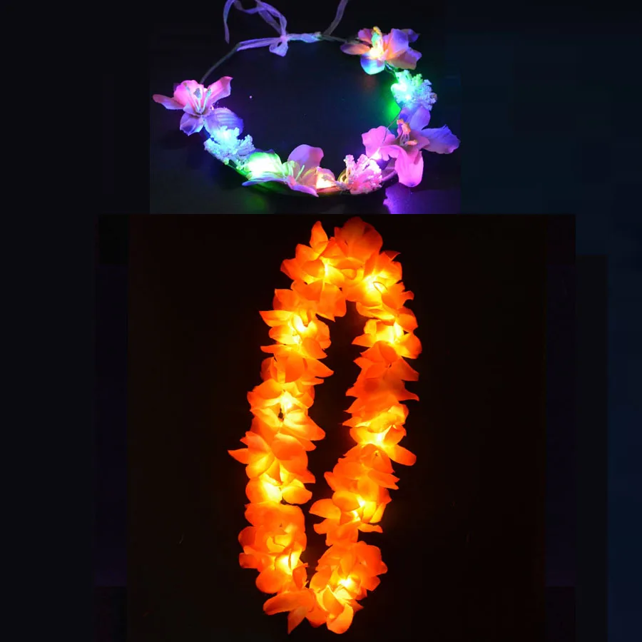 Светильник светящийся светодиодный гавайский танец хула Луау цветок головной убор Leis гирлянда ожерелье оголовье венок День рождения украшение свадьбы - Цвет: orange garland