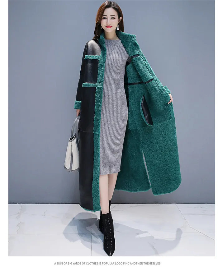Зимнее Свободное длинное меховое пальто размера плюс, Женское пальто из меха ягненка, новинка, двухсторонняя замшевая Меховая куртка Maix, шуба из искусственной кожи