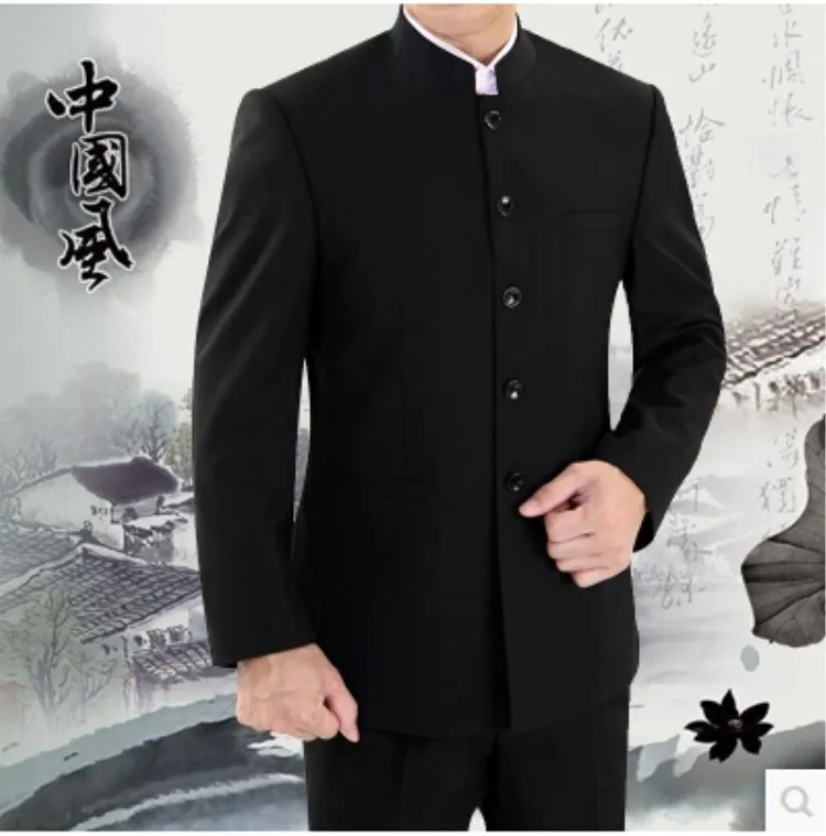 

Mens Chinese Traditional Coat Mandarin Banded Collar Single Breast Tunic S62