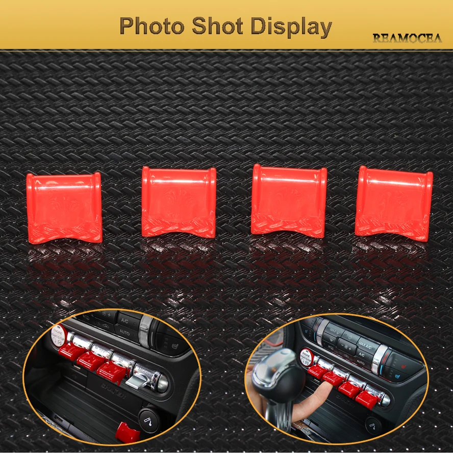 Reamocea 4pcs Plastic Car Console Center Navigation GPS Control Button Knob Switch Cover Trim For Ford Mustang 2015 2016 2017 (10)