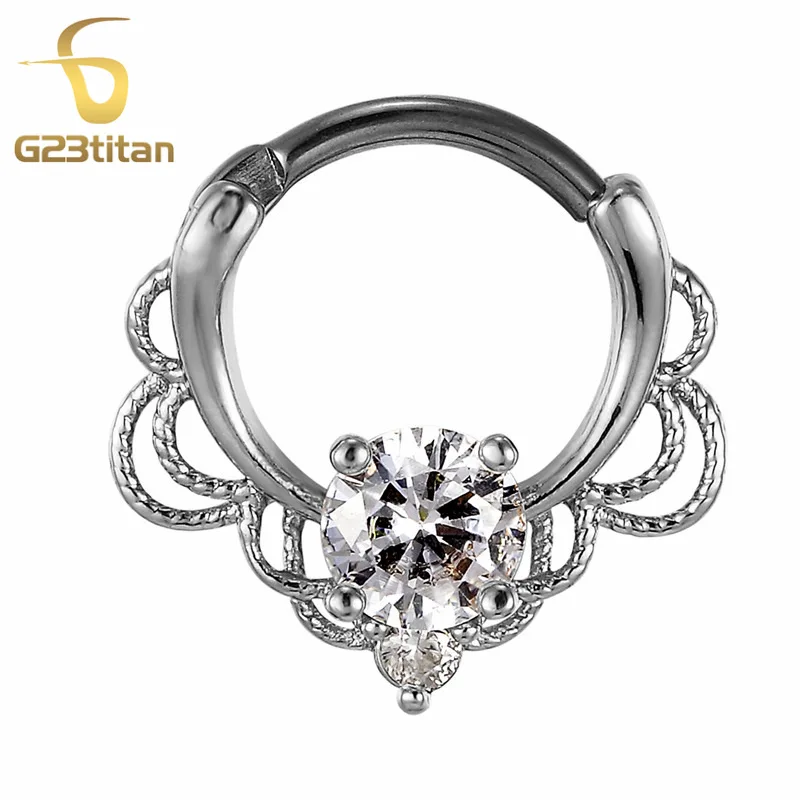 G23titan CZ кольца для носа Перегородка кликер 16 г G23 титановый полюс модные пирсинг ювелирные изделия