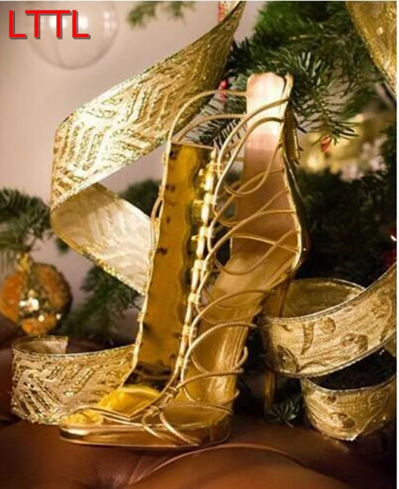 gold strappy wedding shoes