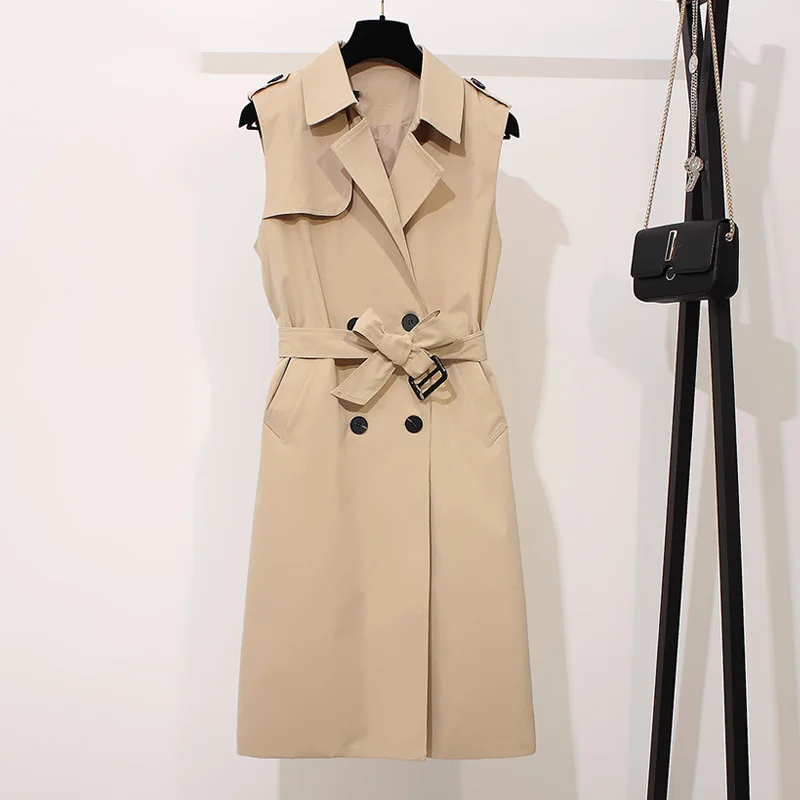 

[EWQ] 2019 Spring And Autumn Korean Style Sleeveless Trench Coat For Women Double-breasted Windbreaker Female AG38504L