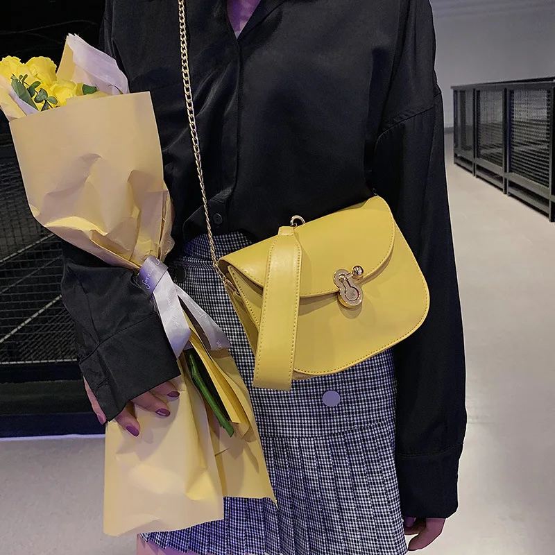 

Fashion Flap Crossbody Bags 2019 Quality Female Shoulder Bag Simple Ladies' Semicircle Saddle Bags Quality PU Leather Chain Bag