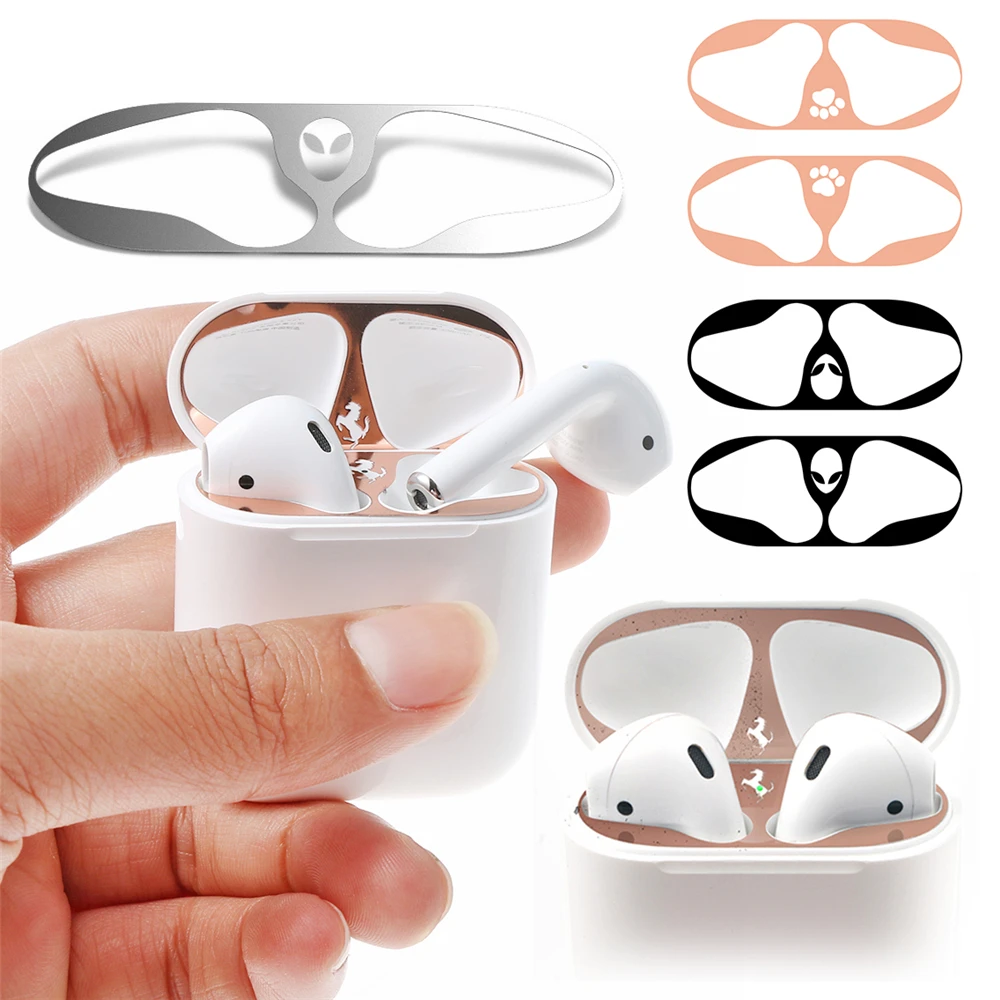 

New Horse/Alien/Cat Paw Pattern Ultra Thin Protective Cover Metal Film Sticker Dust Guard For AirPods Airpod 1/2