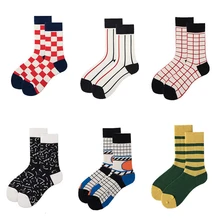 PEONFLY/1 пара женских носков; цветные полосатые клетчатые носки из чесаного хлопка; повседневные забавные носки с принтом; Новинка