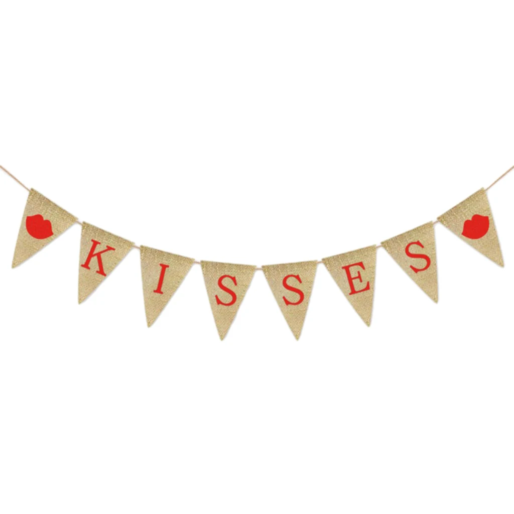 

Kisses and Lip Vintage Burlap Bunting Banner Triangle Flag Jute Garland Party Decoration