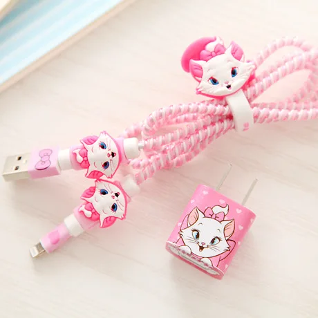 

Gifts New Arrival Cartoon USB Cable Earphone Protector Set with Cable Winder stickers Spiral Cord protector For iphone 5 6 6s 7