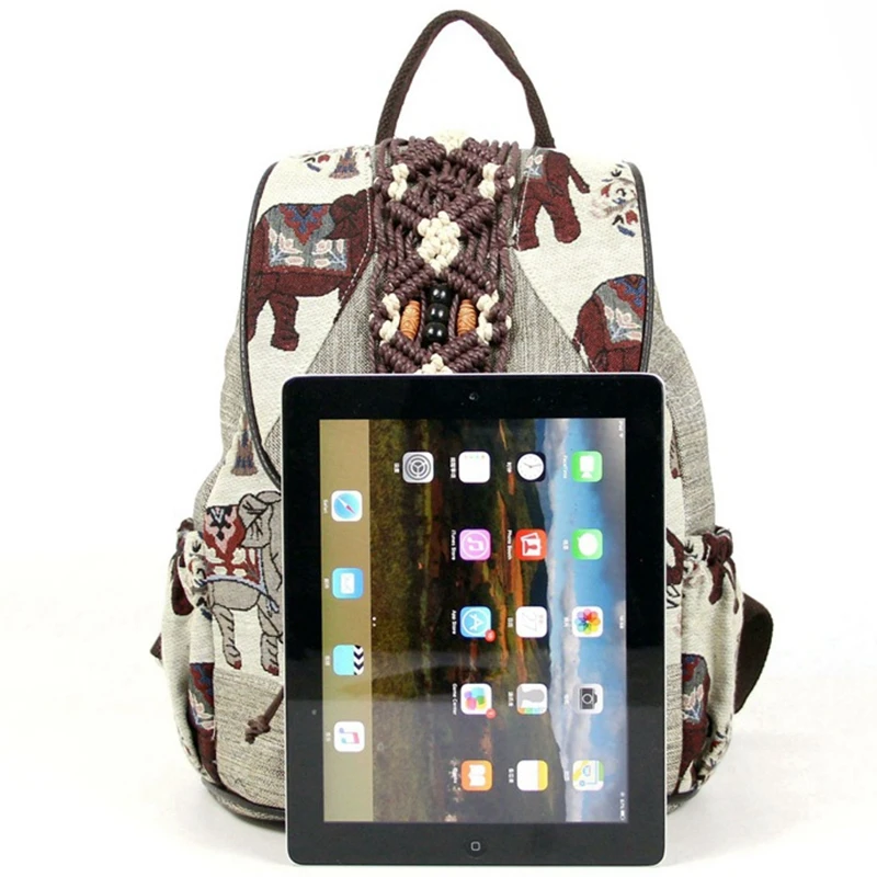 Simple National Wind Bag Female New Tide Cotton and Linen Elephant Backpack