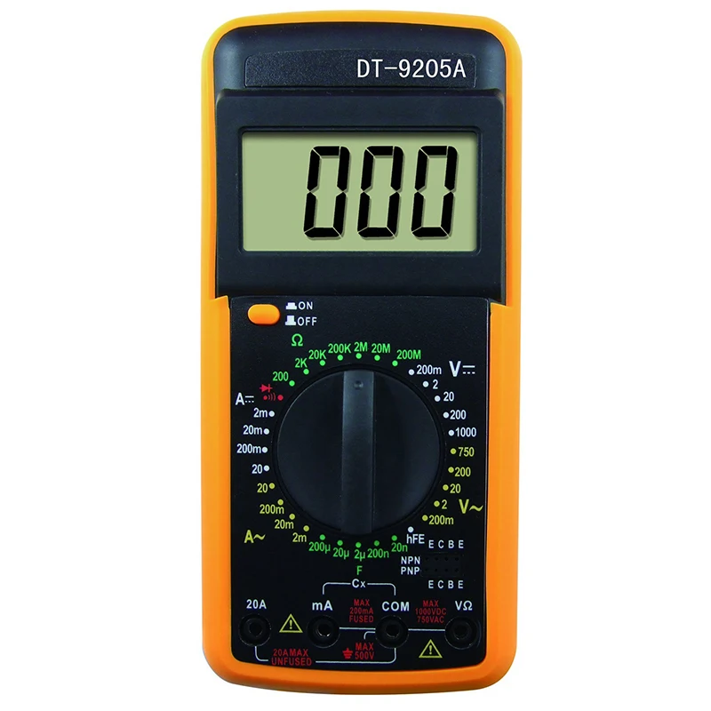 

DT9205A LCD Digital Multimeter Multimetro Electric Ammeter Voltmeter Resistance Capacitance hFE Volt Amp Ohm AC/DC Tester Probe