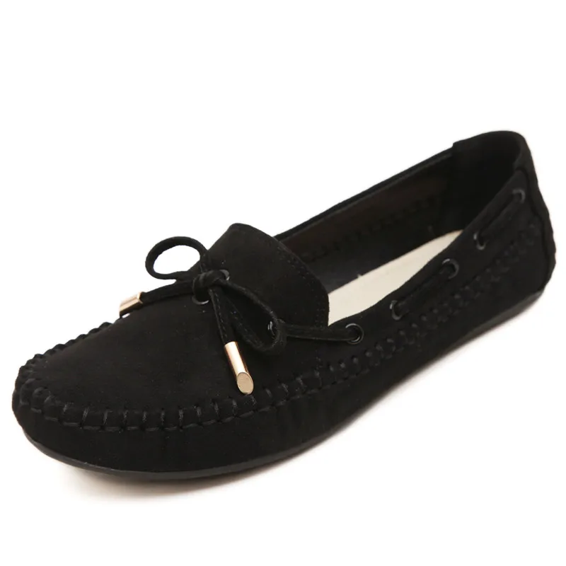 Сладкий бабочка узел женская обувь стиль Модные флокированные женские на плоской подошве, женская обувь с круглым носком обувь в горошек, туфли на плоской подошве больших размеров EUR41 - Цвет: Черный