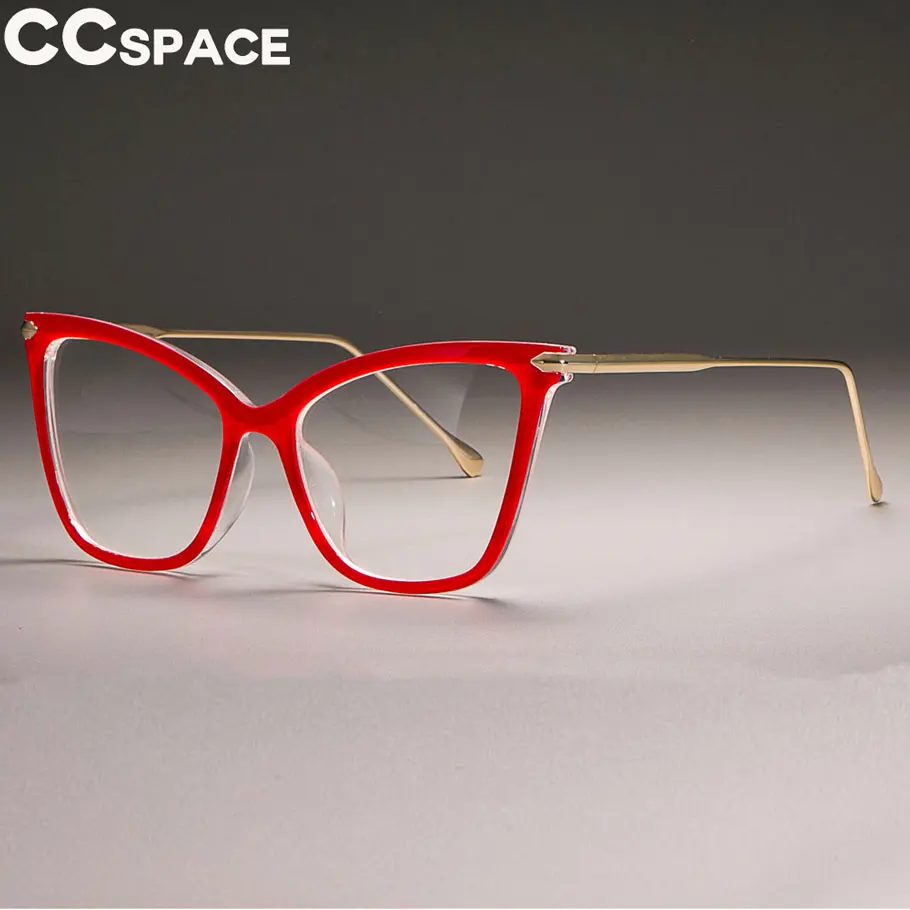 Женские очки кошачий глаз, оправа для женщин, сексуальные негабаритные металлические оправы, брендовые дизайнерские оптические очки, модные очки 45077 - Цвет оправы: C11 Red clear