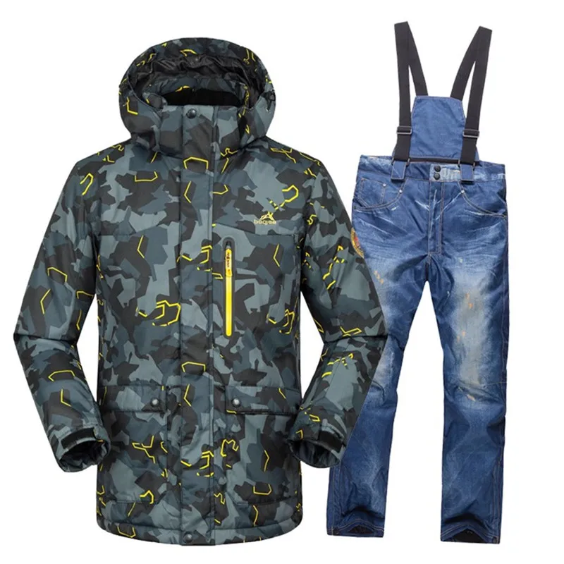 

2018Outdoor camouflage men's ski suit suit snowboard jacket waterproof 10000 breathable winter suit suit jacket + bib ski pants